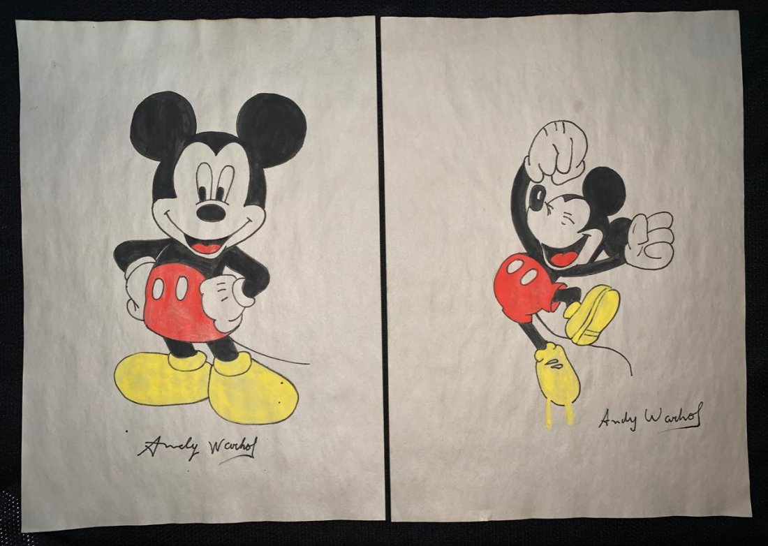 Two Signed and Stamped Andy Warhol Mixed media on paper (1 of 2)