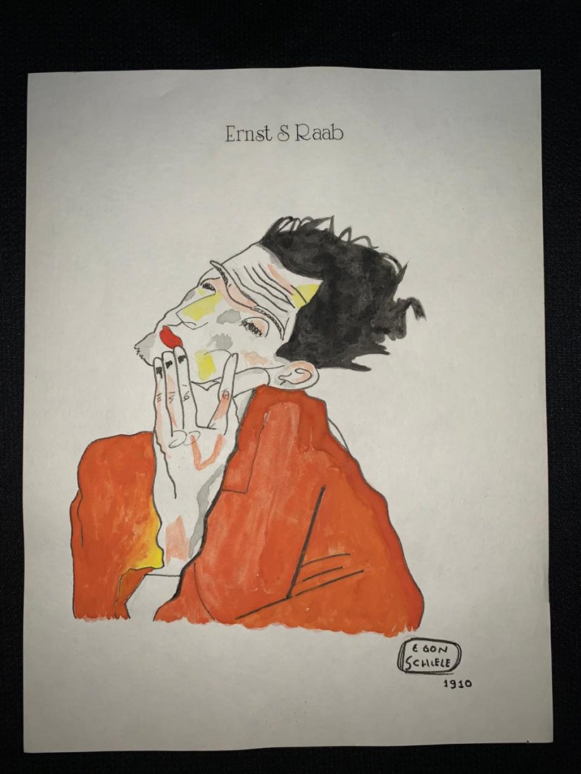 Signed and Stamped Egon Schiele Mixed Medio on paper: Signed and Stamped Egon Schiele, Austrian Artist Mixed Media on Paper. Aprox size 20 x 30 cm. This item has limited provenance, it doesnt have any documentation or cerfication, Sold "as is" to the man