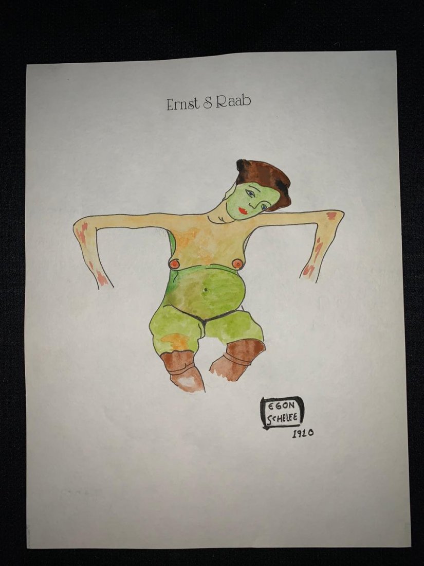 Signed and Stamped Egon Schiele Mixed Medio on paper: Signed and Stamped Egon Schiele, Austrian Artist Mixed Media on Paper. Aprox size 20 x 30 cm. This item has limited provenance, it doesnt have any documentation or cerfication, Sold "as is" to the man