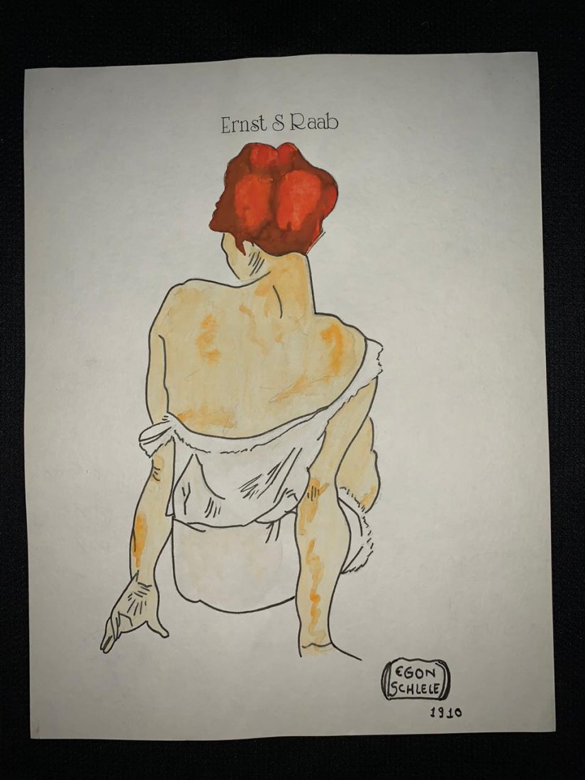 Signed and Stamped Egon Schiele Mixed Medio on paper: Signed and Stamped Egon Schiele, Austrian Artist Mixed Media on Paper. Aprox size 20 x 30 cm. This item has limited provenance, it doesnt have any documentation or cerfication, Sold "as is" to the man