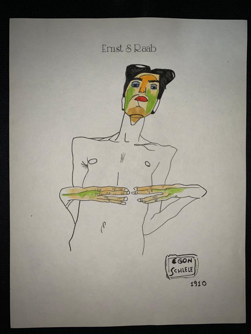 Signed and Stamped Egon Schiele Mixed Medio on paper: Signed and Stamped Egon Schiele, Austrian Artist Mixed Media on Paper. Aprox size 20 x 30 cm. This item has limited provenance, it doesnt have any documentation or cerfication, Sold "as is" to the man