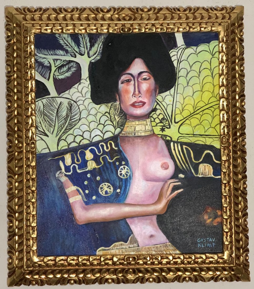 Gustav Klimt Oil on Canvas Framed, Signed & Stamped: Gustav Klimt artist (1862-1918) , Oil on Canvas Painting, Signed and Stamped Framed, Measures : Framed: 64 x 74 cm, not framed: 50 x 60 cm. I sold this item to the manner or artist style, it doesn´t 