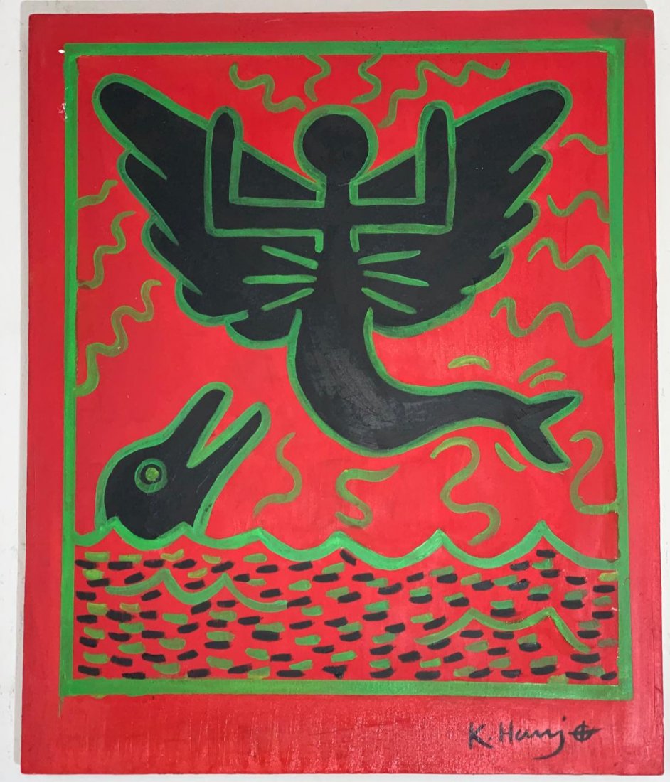 Signed and Stamped Keith Haring Oil on Canvas (1 of 6)