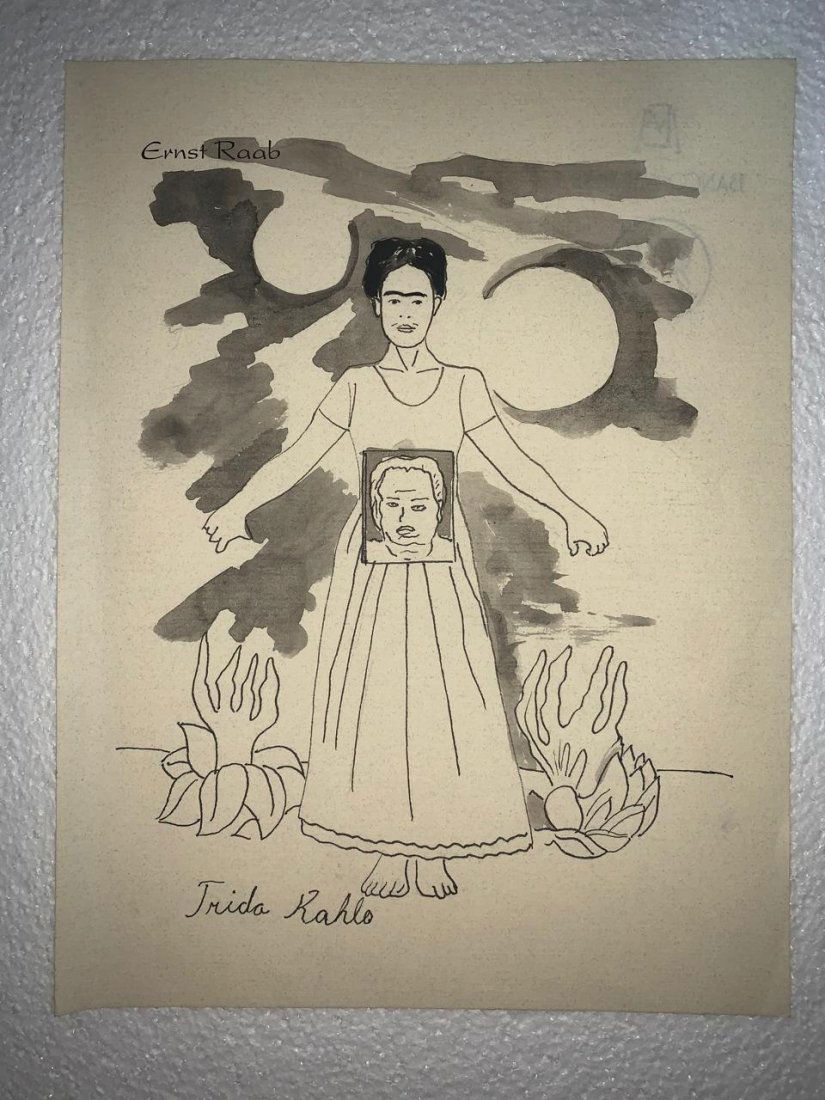 Frida Kahlo drawing on paper, signed and stamped (1 of 2)