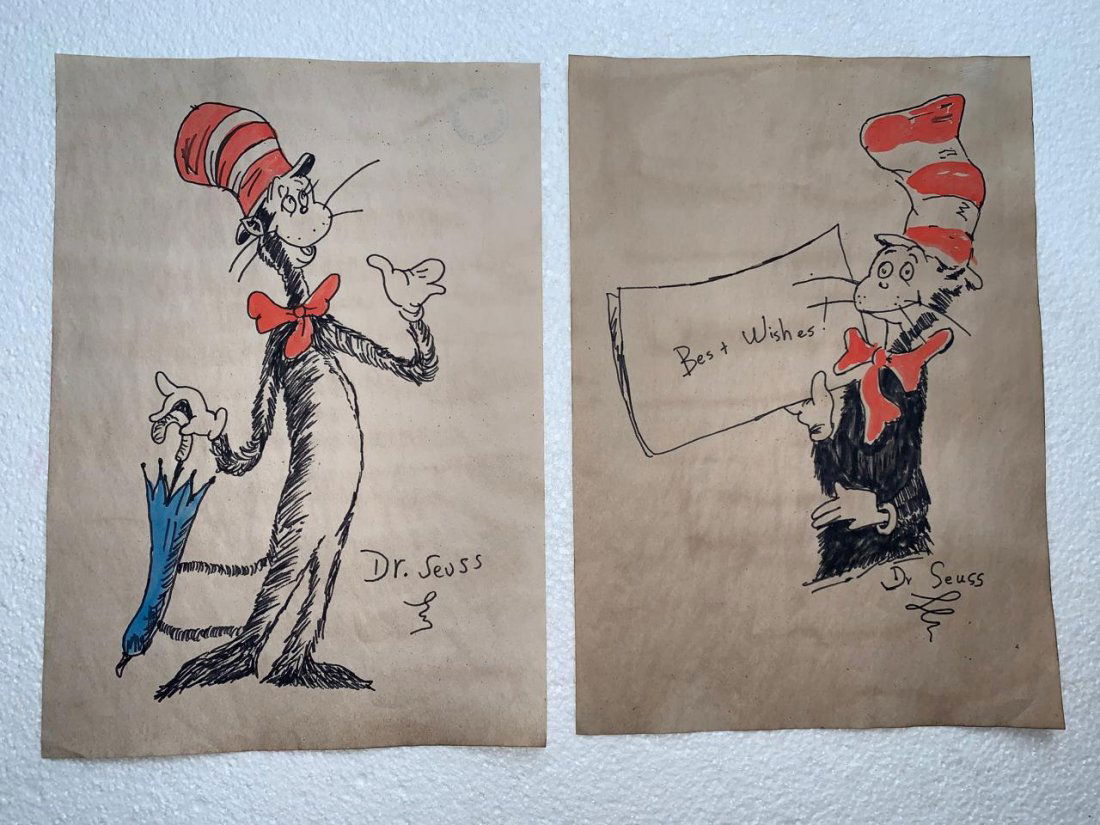 Lot of two Signed and Stamped Dr.Seuss Drawing on paper (1 of 2)