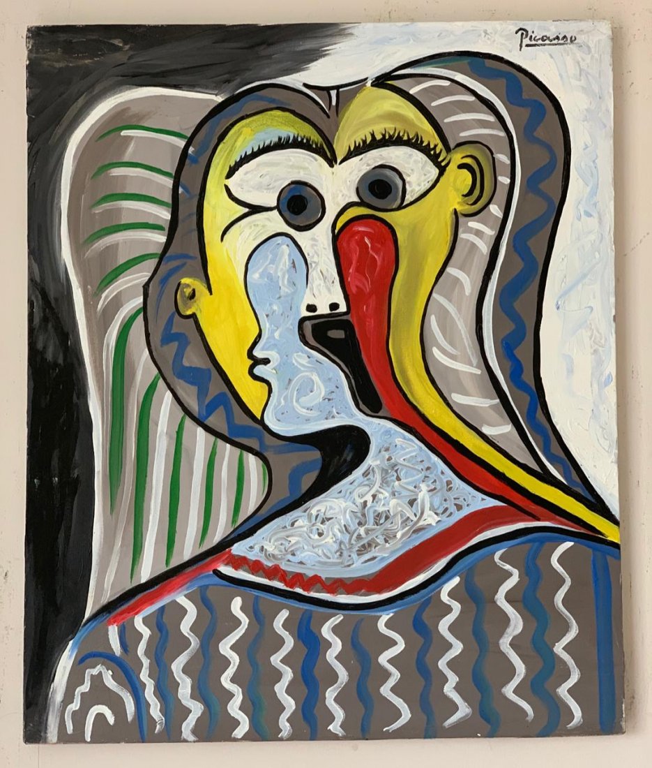 Pablo Picasso Oil on Canvas, Signed and Stamped: Pablo Picasso Spanish artist, Oil on canvas painting. Signed and stamped. I sell this item to the maner or artist style. It doesn't have any document provenance. Measures : 50 x 60 cm. See photos. You