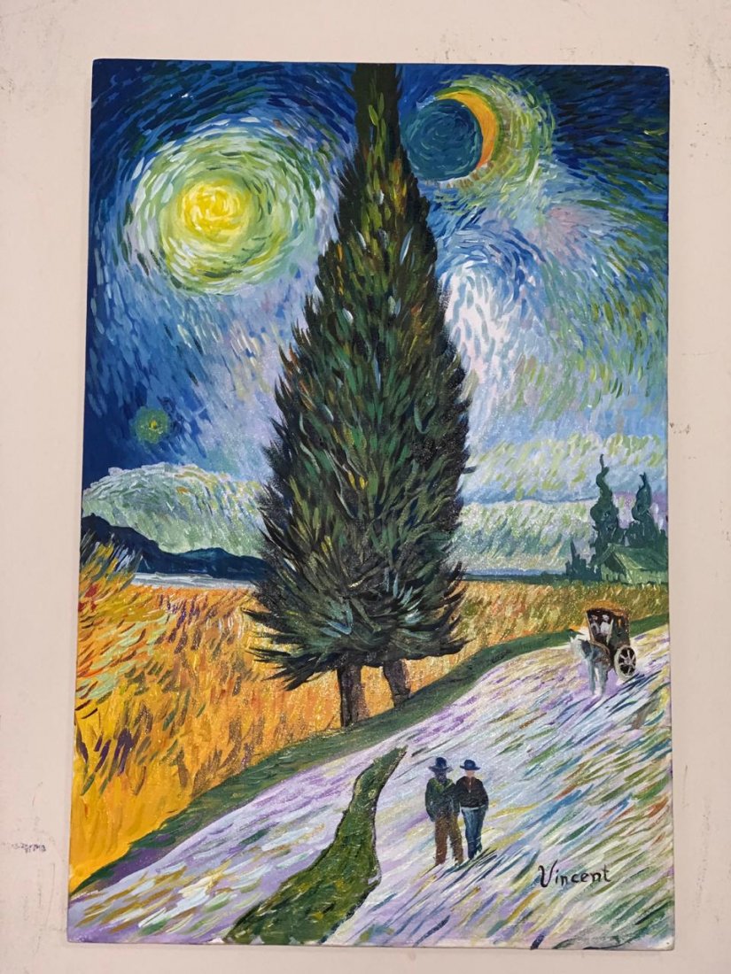 Vincent Van Gogh Oil on Canvas, Signed and Stamped: Vincent Van Gogh artist, Oil on canvas painting, Signed and stamped. I sell this item to the maner or artist style. It doesn't have any document provenance. Measures : Framed: 40 x 60 cm. See photos. 