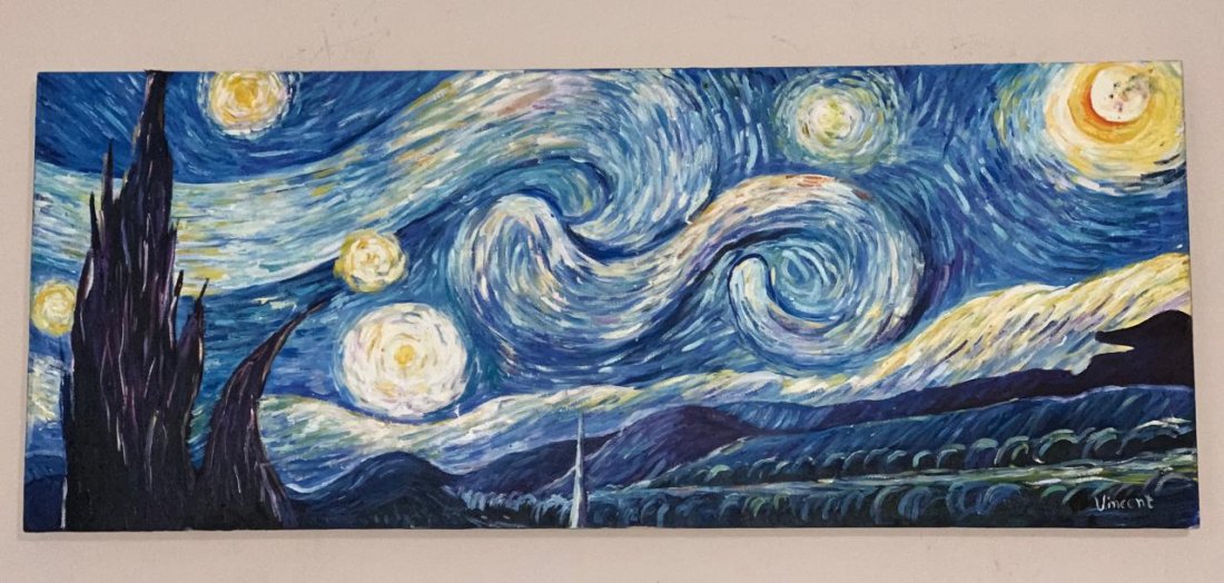 Vincent Van Gogh Oil on Canvas, Signed and Stamped: Vincent Van Gogh artist, Oil on canvas painting. Signed and stamped. I sell this item to the maner or atist style, it doesn´t have any document provenance. Measures: 100 x 40 cm. See photos. You are 