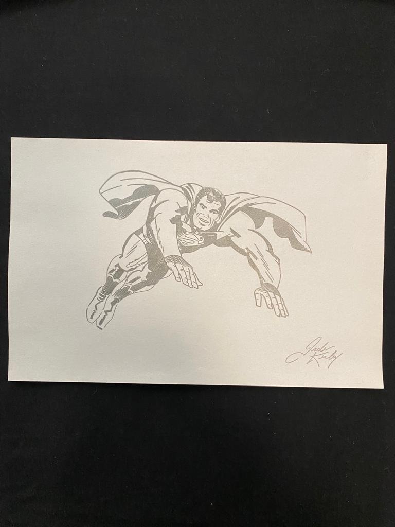 Signed and Stamped Jack Kirby Drawing on paper: Signed and Stamped Jack Kirby Drawing on paper, Aprox size 21 x 33 cm. This item has limited provenance, it doesnt have any documentation or cerfication, Sold "as is" to the manner or style of the art