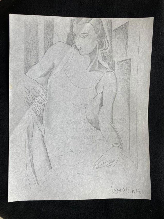 Signed & Stamped Tamara de Lempicka Drawing on paper: Signed and Stamped Tamara de Lempicka Charcoal Drawing on Paper. . Aprox size 20 x 30 cms. This item has limited provenance, it doesnt have any documentation or cerfication, Sold "as is" to the manner