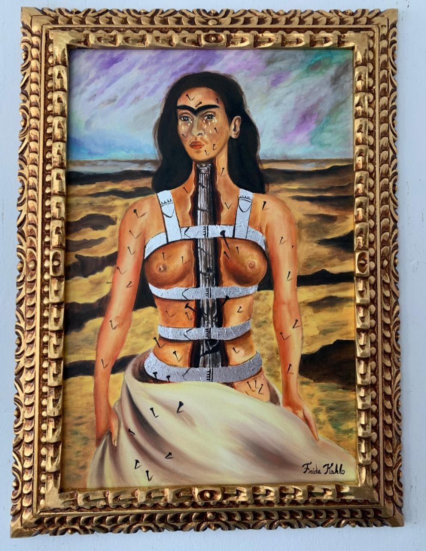 Frida Kahlo Oil On Canvas, Framed, Signed and Stamped: Signed and Stamped Frida Kahlo mexican Artist, Oil On Canvas framed. Measures: without framed 40cms x 60cms, with framed 54cms x 74cms. This item has limited provenance, it doesnt have any documentati