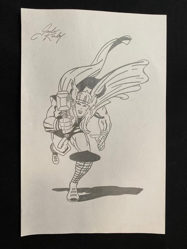 Signed and Stamped Jack Kirby Drawing on paper: Signed and Stamped Jack Kirby Drawing on paper, Aprox size 20 x 30 cm. This item has limited provenance, it doesnt have any documentation or cerfication, Sold \\\\\\\"as is\\\\\\\" to the manner or st