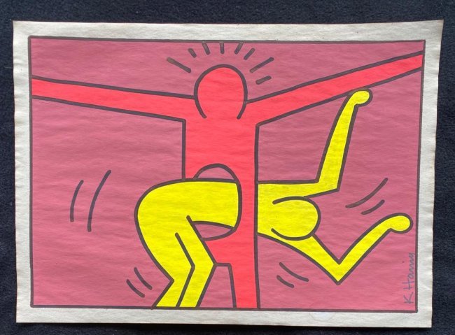 Signed and Stamped Keith Haring Mixed Media on paper: Signed and Stamped Keith Haring Mixed Media on Paper. Aprox size 20 x 30 cm. This item has limited provenance, it doesnt have any documentation or cerfication, Sold \\\\\\\\\\\\\\\\\\\\\\\\\\\\\\\"as 