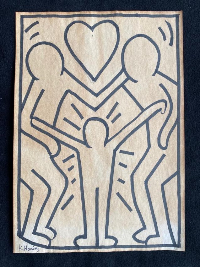 Signed and Stamped Keith Haring Mixed Media on paper: Signed and Stamped Keith Haring Mixed Media on Paper. Aprox size 20 x 30 cm. This item has limited provenance, it doesnt have any documentation or cerfication, Sold \\\"as is\\\" to the manner or styl