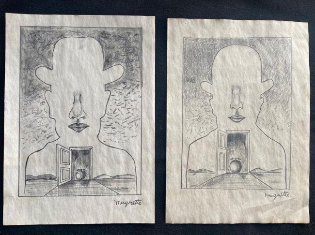 Two Signed & Stamped René Magritte Mixed Medio on paper (1 of 3)