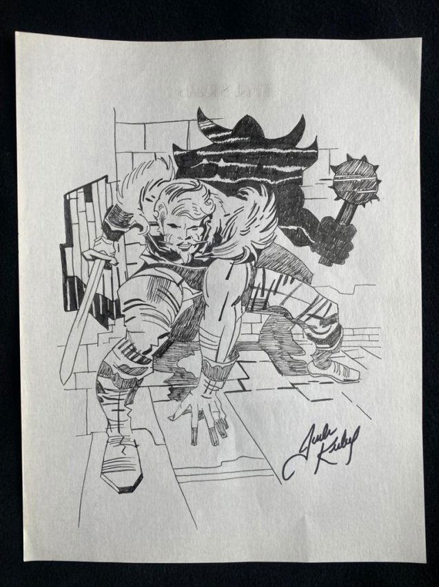 Signed and Stamped Jack Kirby Drawing on paper: Signed and Stamped Jack Kirby Drawing on paper, Aprox size 20 x 30 cm. This item has limited provenance, it doesnt have any documentation or cerfication, Sold \\\"as is\\\" to the manner or style of t