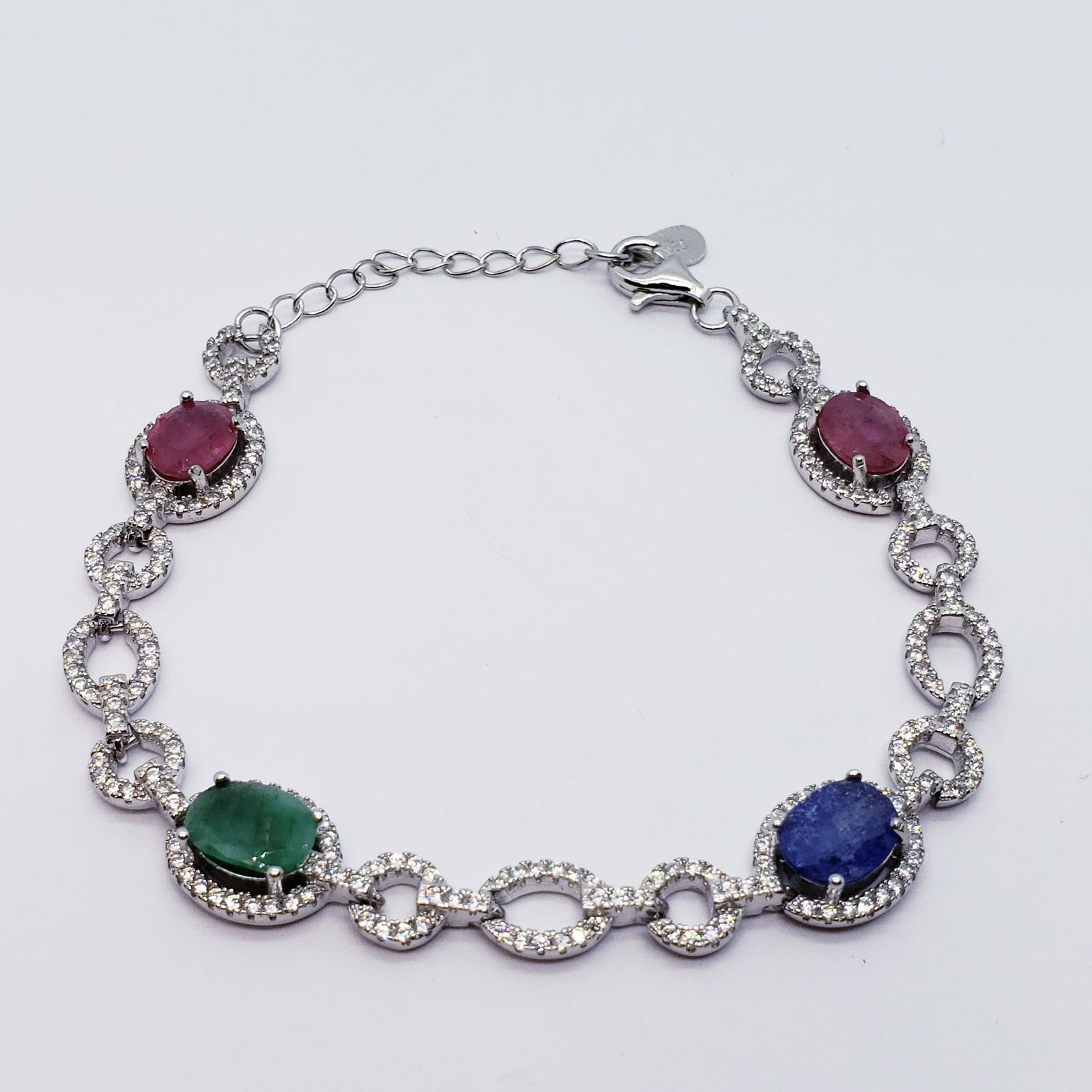 $1000 Silver Sapphire, Emerald, Ruby(6ct) Bracelet (1 of 7)
