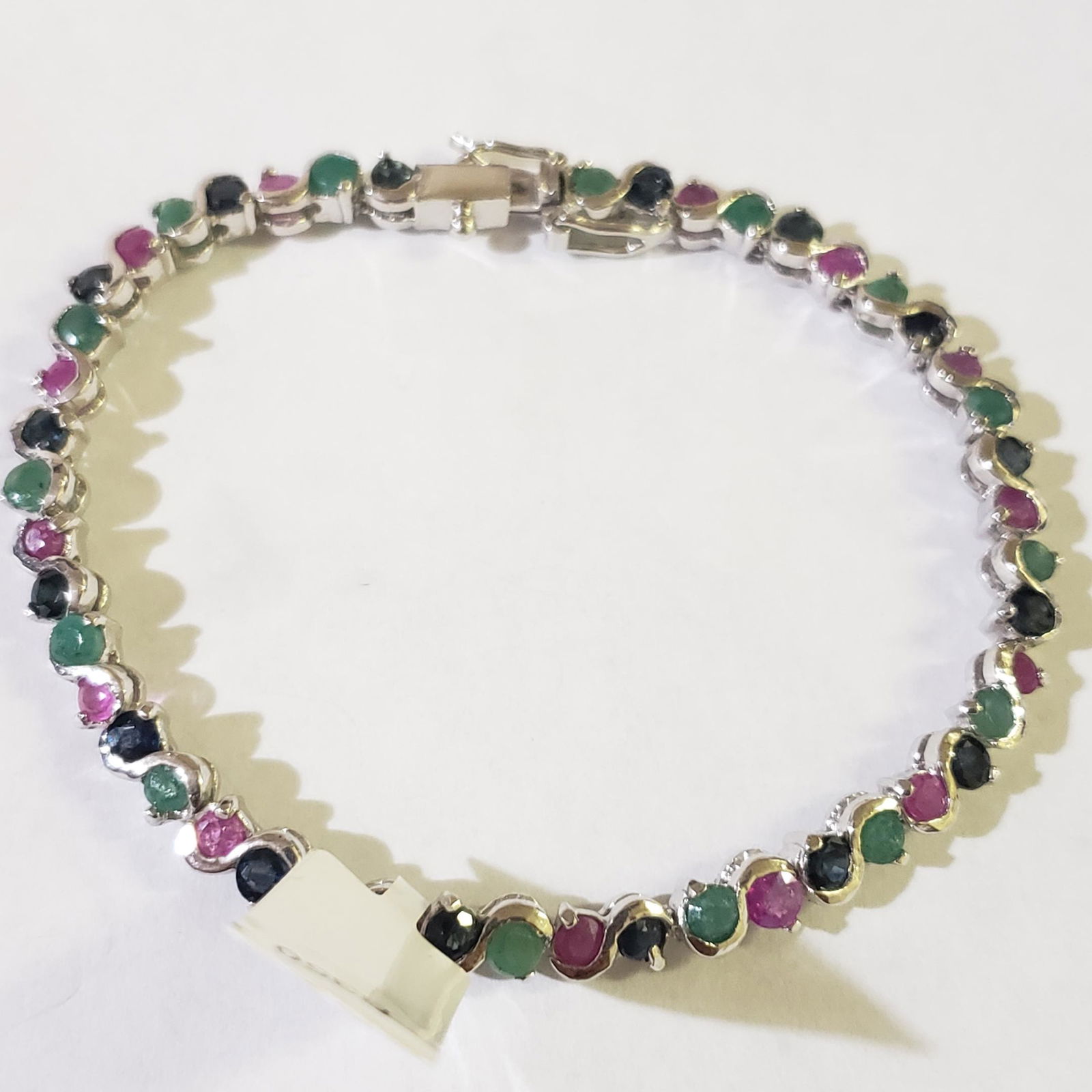$700 Silver Emerald Ruby Sapphire Bracelet (1 of 4)