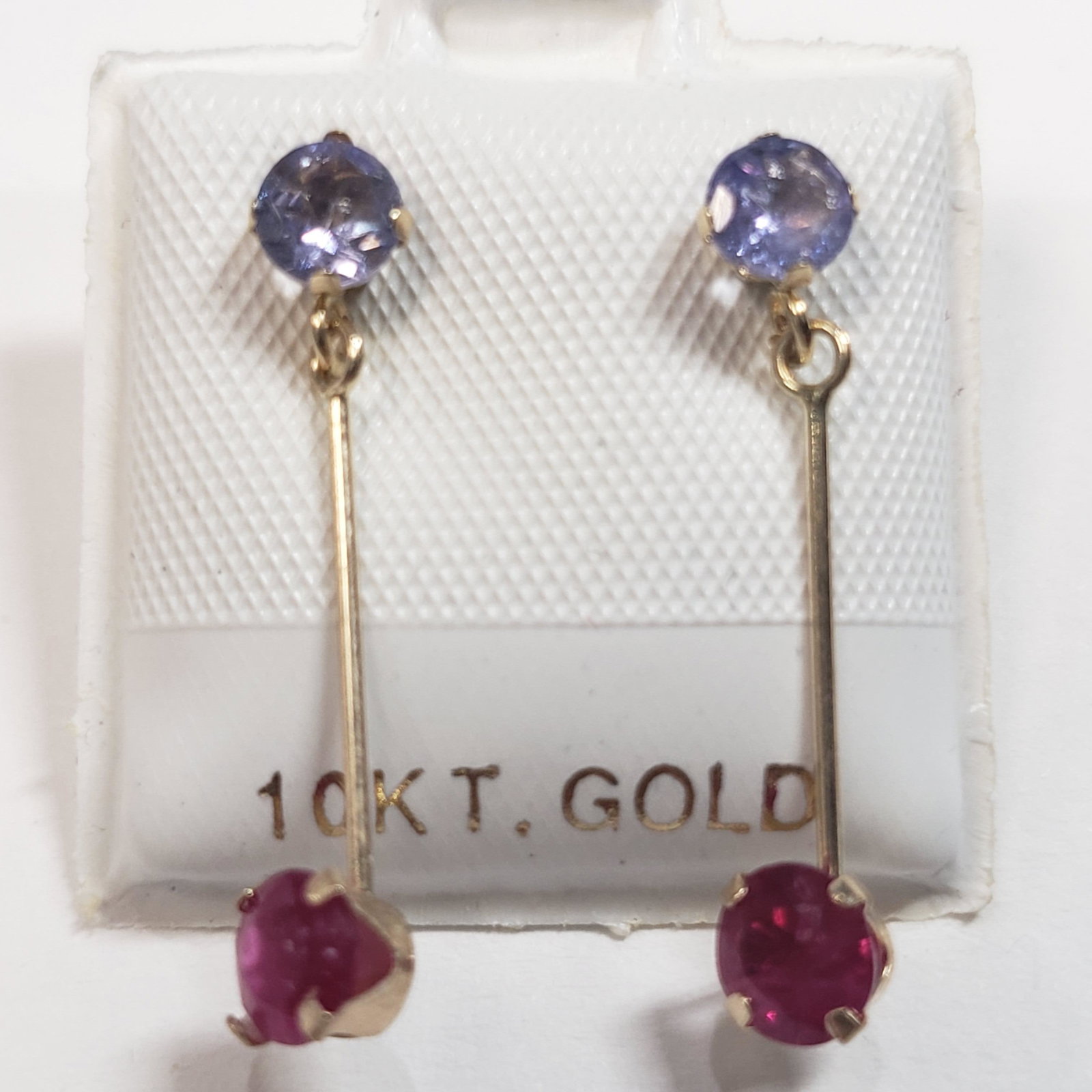 $600 10K Tanzanite(0.55ct) Ruby(0.52ct) Earrings: 10K Yellow Gold Tanzanite(0.55ct) Ruby(0.52ct) Earrings, Made in Canada, Suggested Retail Value $600