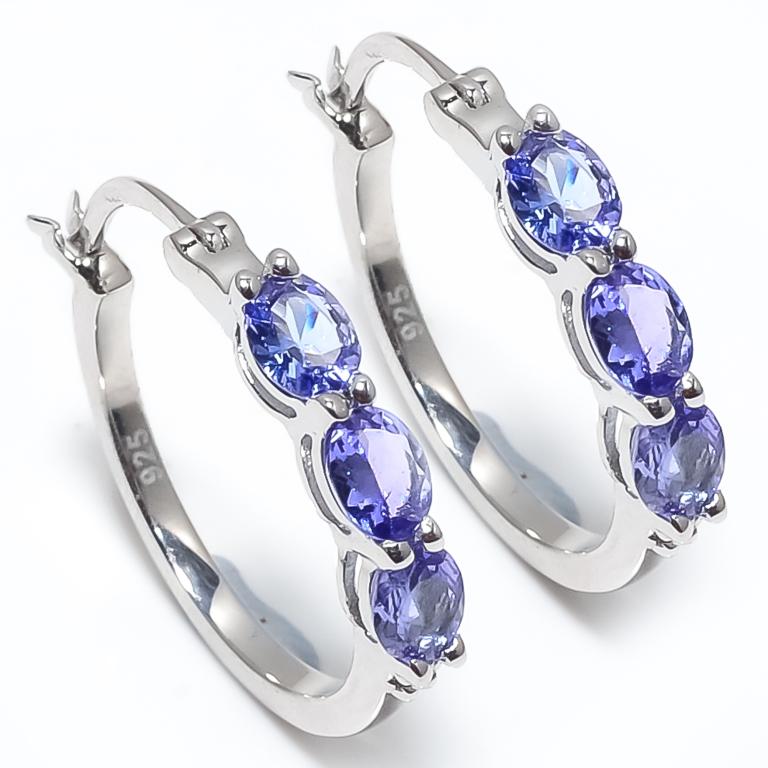 Silver Tanzanite(1.9ct) Earrings: Silver Tanzanite(1.9ct) Rhodium Plated Earrings (~weight 5.8g)