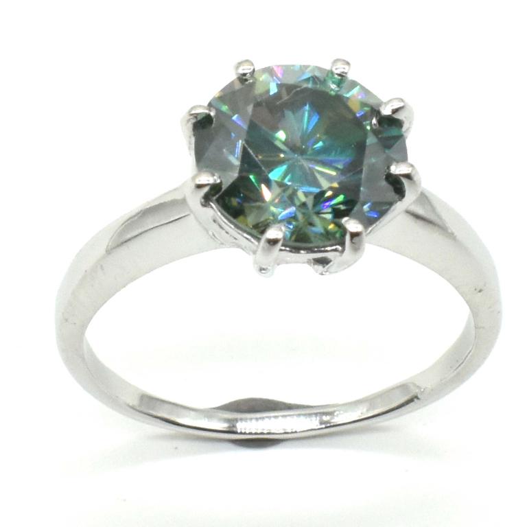 $1675 Silver Greenish Blue Moissanite ( Round 9.5 (1 of 4)
