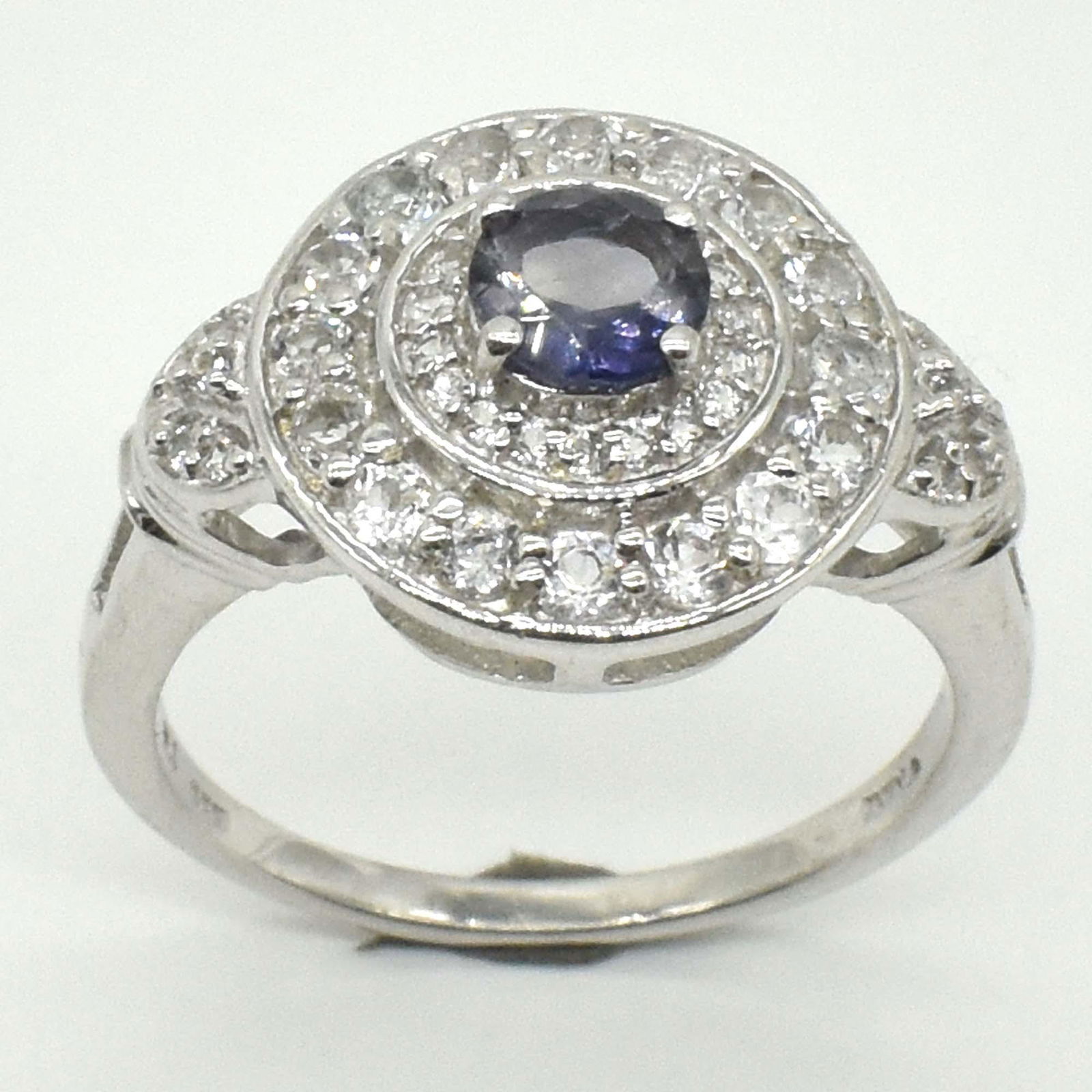 Silver Iolite Cz(3.3ct) Ring: Silver Iolite Cz(3.3ct) Rhodium Plated Ring (~Size 0) (~length 0 inches) (~weight 4.1g)