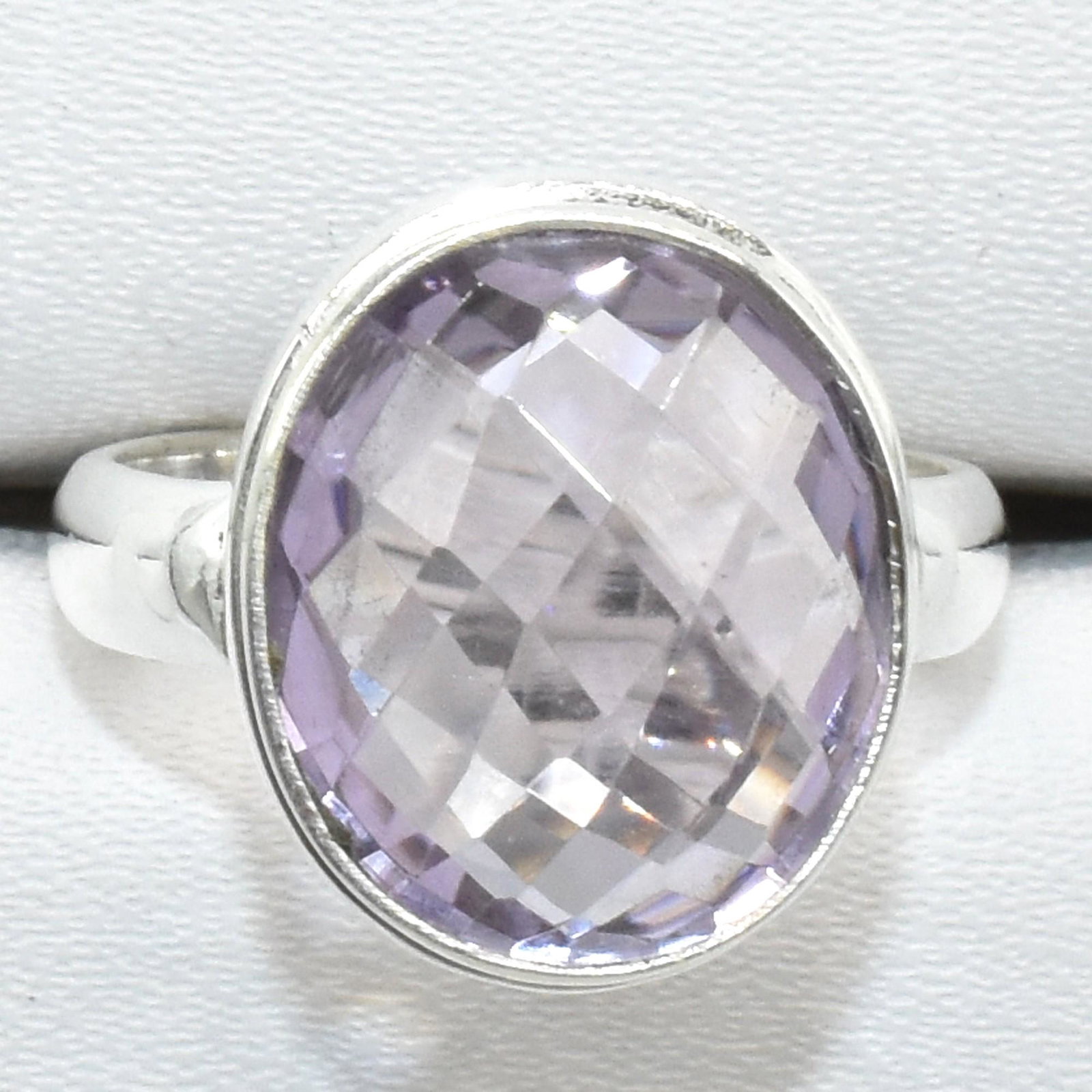 $160 Silver Pink Amethyst(8.1ct) Ring: Silver Pink Amethyst(8.1ct) Ring (~Size 5)(Ring is resizable for $40) (~length 0 inches) (~weight 5.05g), Suggested Retail Value $160