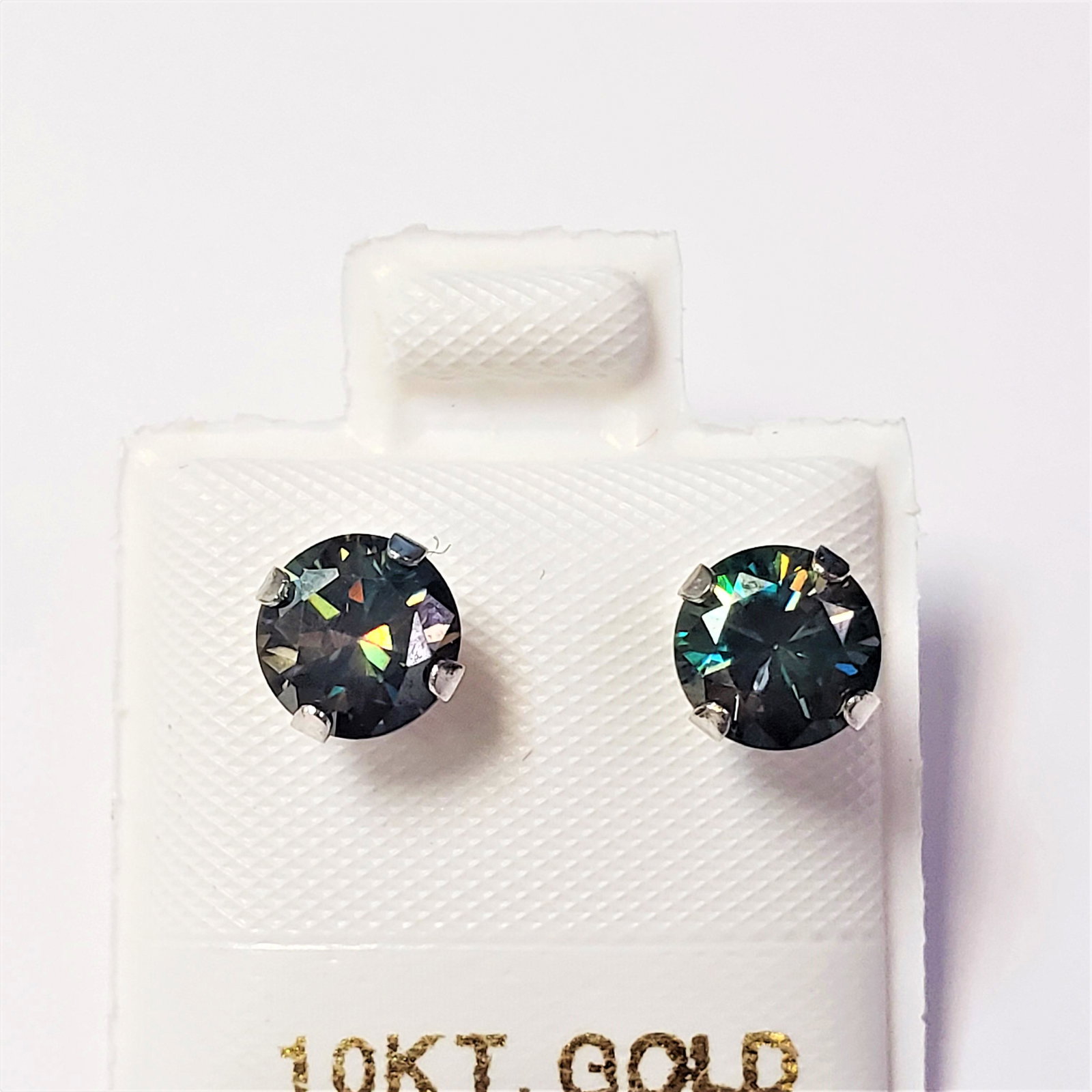 Certified 10K Deep Slightly Greenish Blue Moissanite(1.5ct) Earrings: 10K White Gold Deep Slightly Greenish Blue Moissanite(1.5ct) Earrings (~weight 0.65g), Made in Canada, Suggested Retail Value:$300