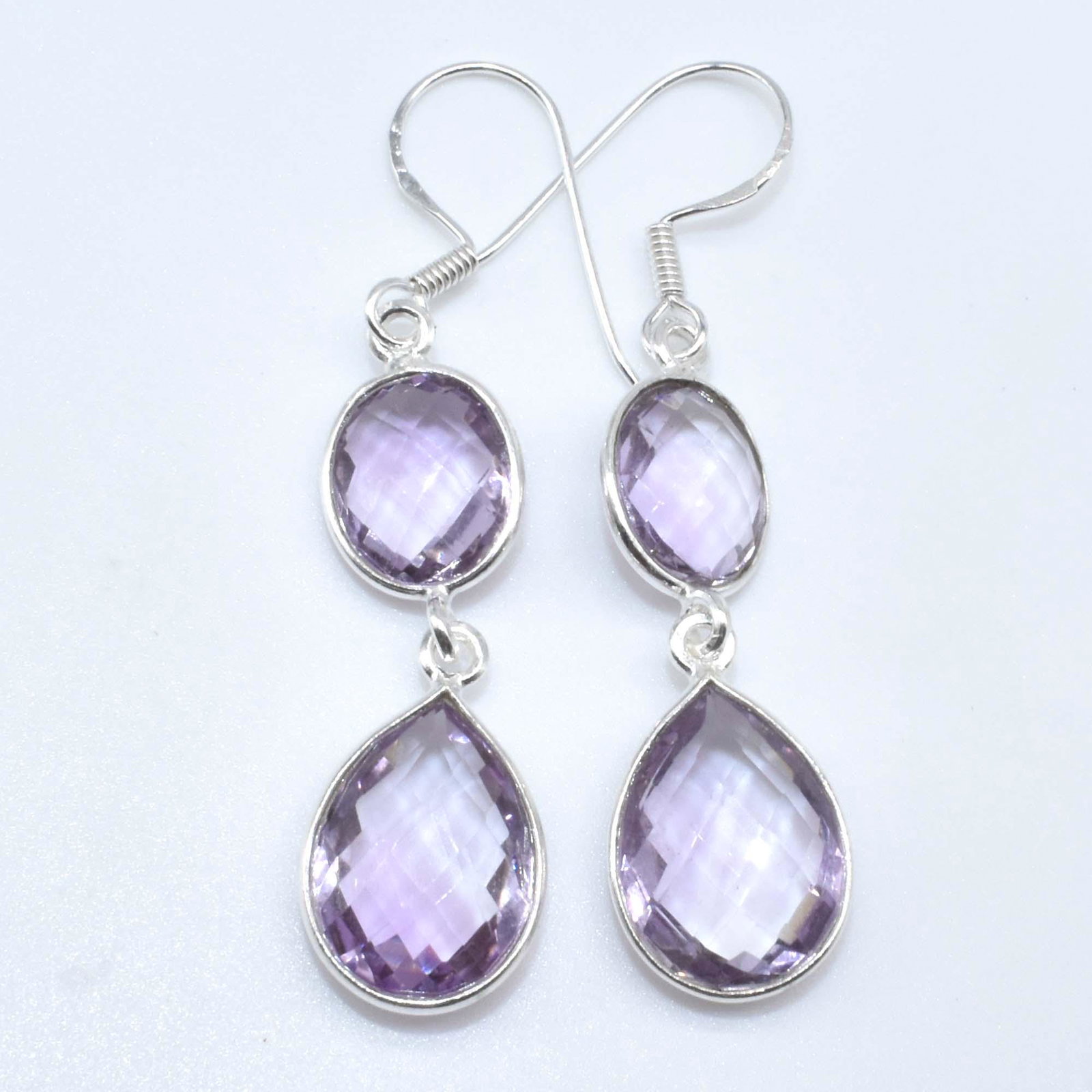 Silver Pink Amethyst(12.15ct) Earrings: Silver Pink Amethyst(12.15ct) Earrings (~Size 0) (~length 0 inches) (~weight 6.45g)