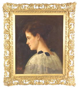 Richard Buckner Gruelle (American, 1851 - 1914),: Richard Buckner Gruelle (American, 1851 - 1914), "Portrait of First Lady Frankie Cleveland", 1895, signed LL, depicts the attractive young woman in profile, toned background, wear consistent with age