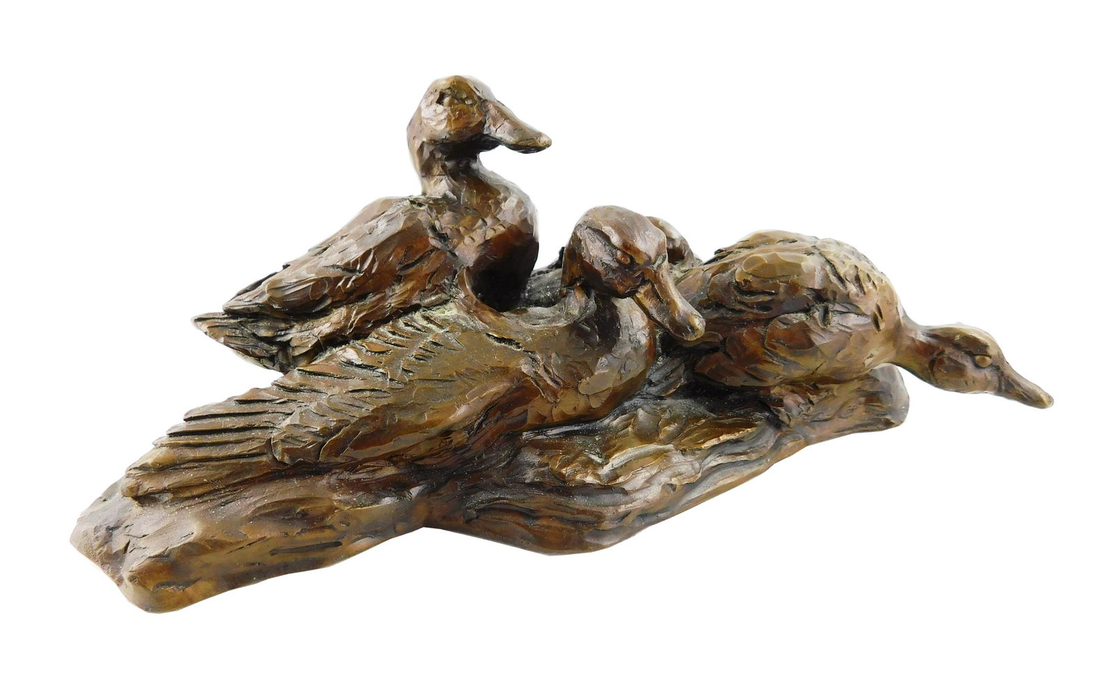 William Turner (American, b. 1943), "Duck Flock", 1991,: William Turner (American, b. 1943), "Duck Flock", 1991, bronze sculpture, ed. 17/100, depicts four mallards nestled together on naturalized base, incised signature, date and edition number near feet,