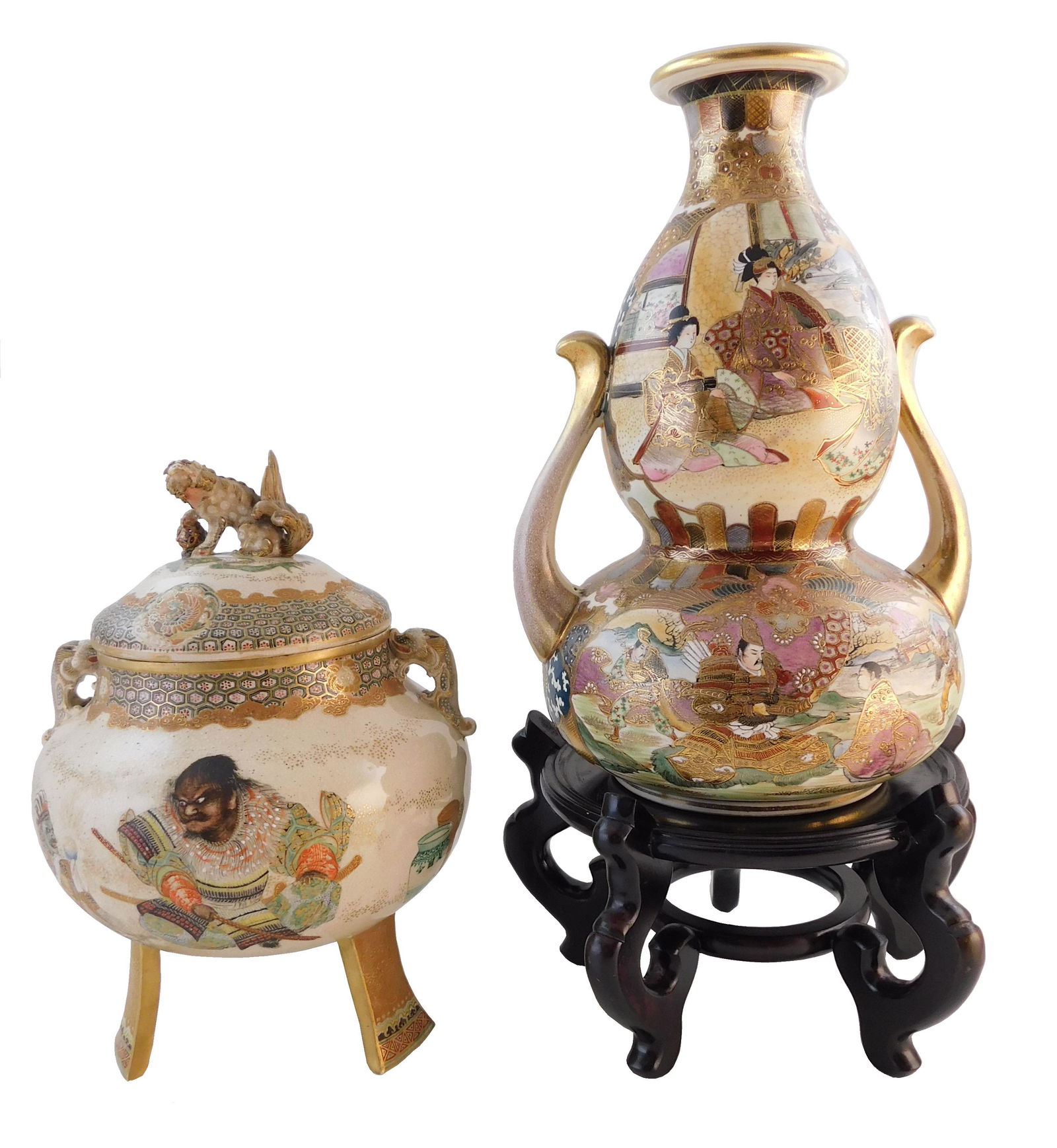 ASIAN: Two large pieces of Satsuma pottery, Japanese, (1 of 9)