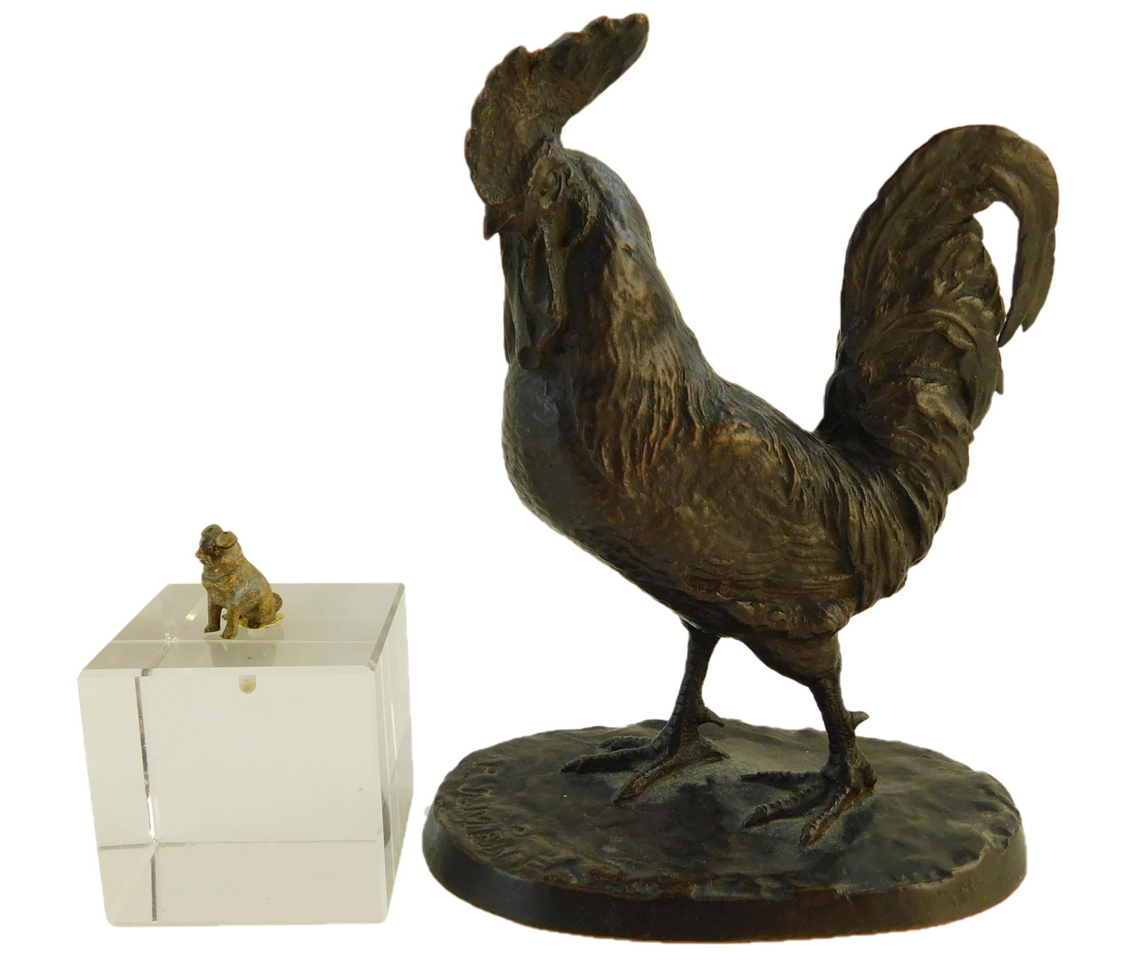 Two small bronzes: one rooster after Pierre Jules Mene (1 of 4)