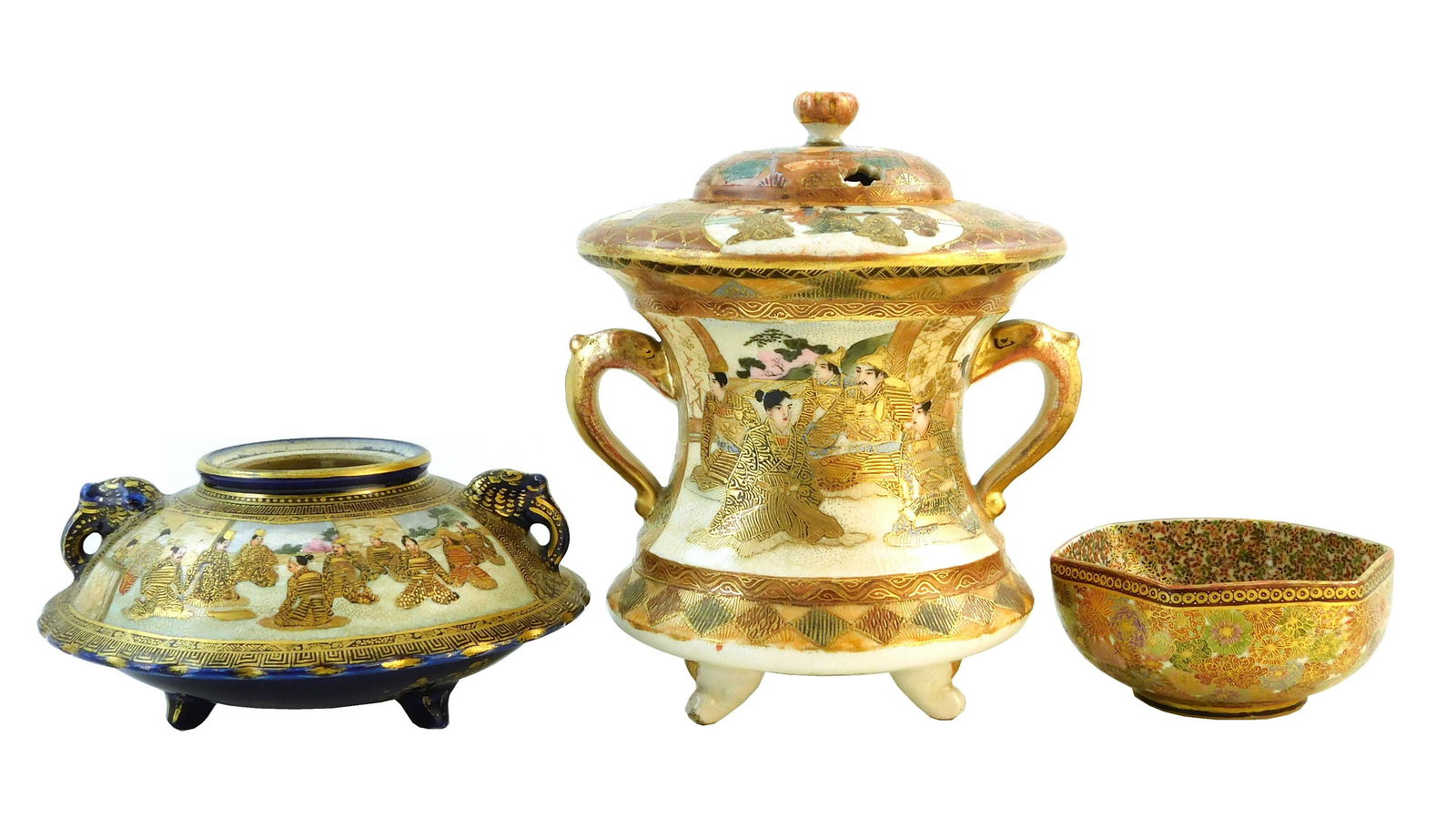 ASIAN: Three pieces of Satsuma, Japanese, late 19th/ (1 of 5)