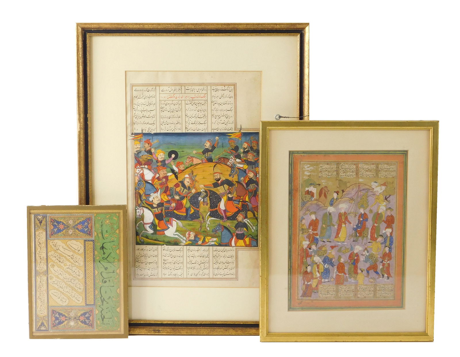 ASIAN: Three illuminated manuscript leaves, probably (1 of 4)