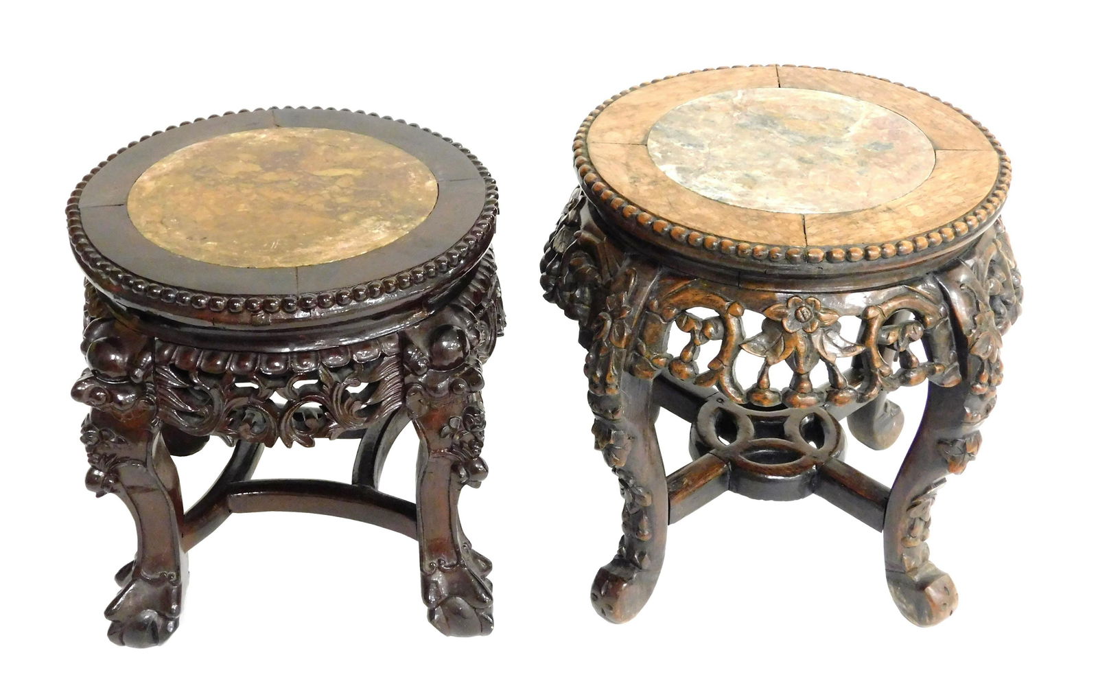ASIAN: Two marble inset stands, Chinese, 19th/20th C., (1 of 3)