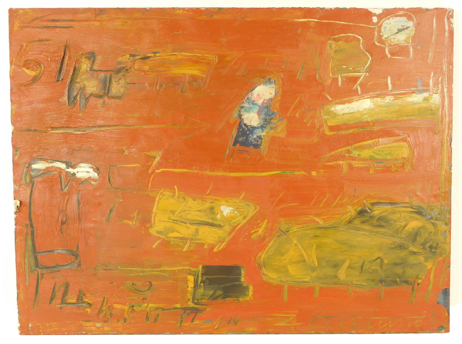 Modern abstract composition, oil on paper mounted to (1 of 4)