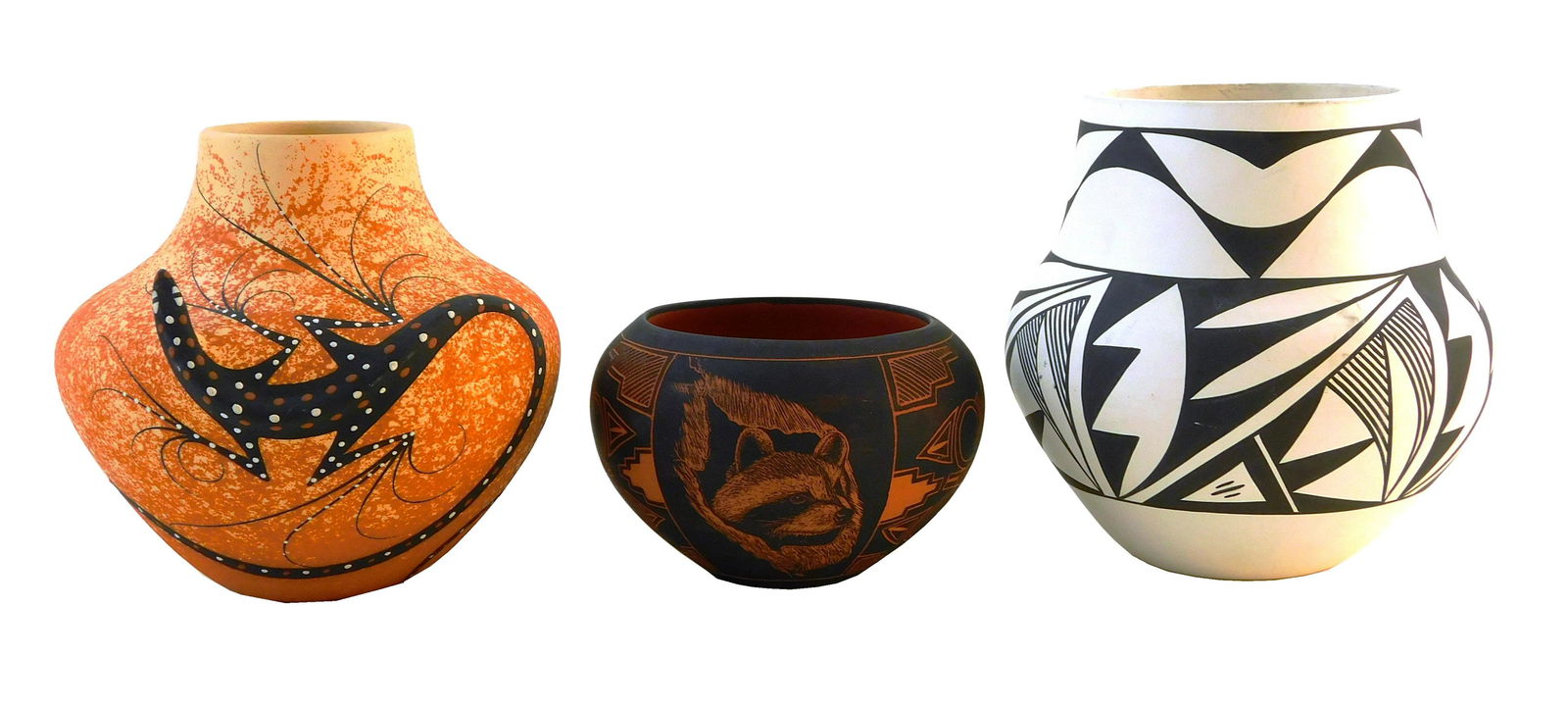 Contemporary Southwest pottery, three pieces, all (1 of 4)