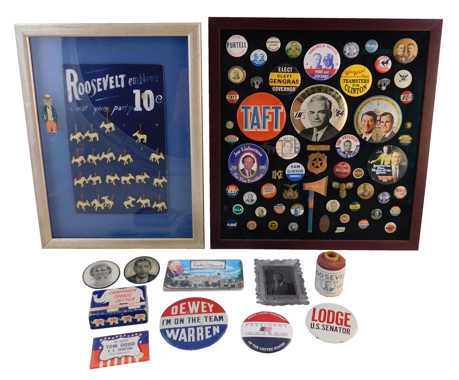EPHEMERA: American campaign memorabilia in two frames (1 of 6)