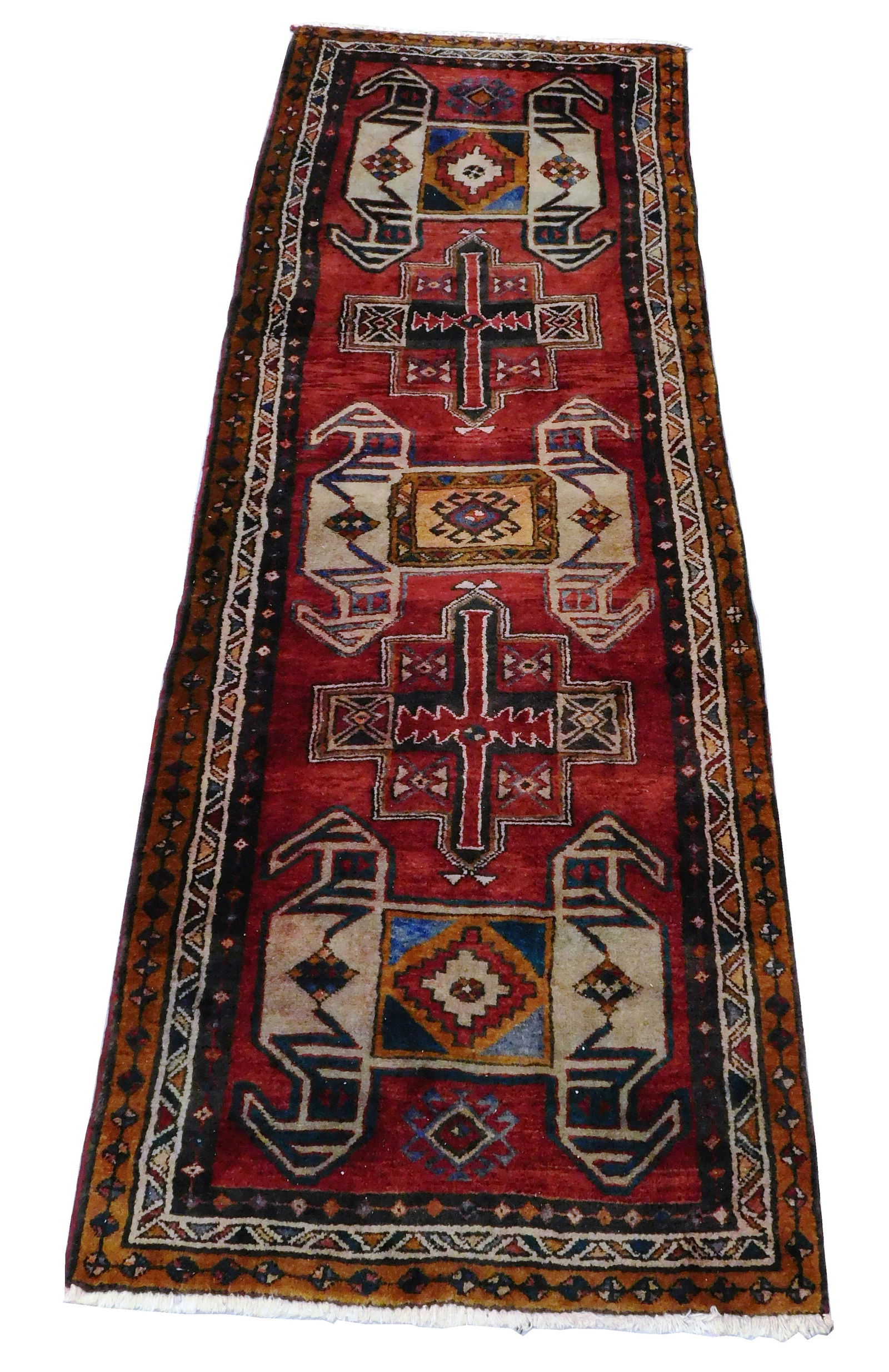 RUG: Modern Caucasian Kazak style runner, 10' x 3' 6", (1 of 4)
