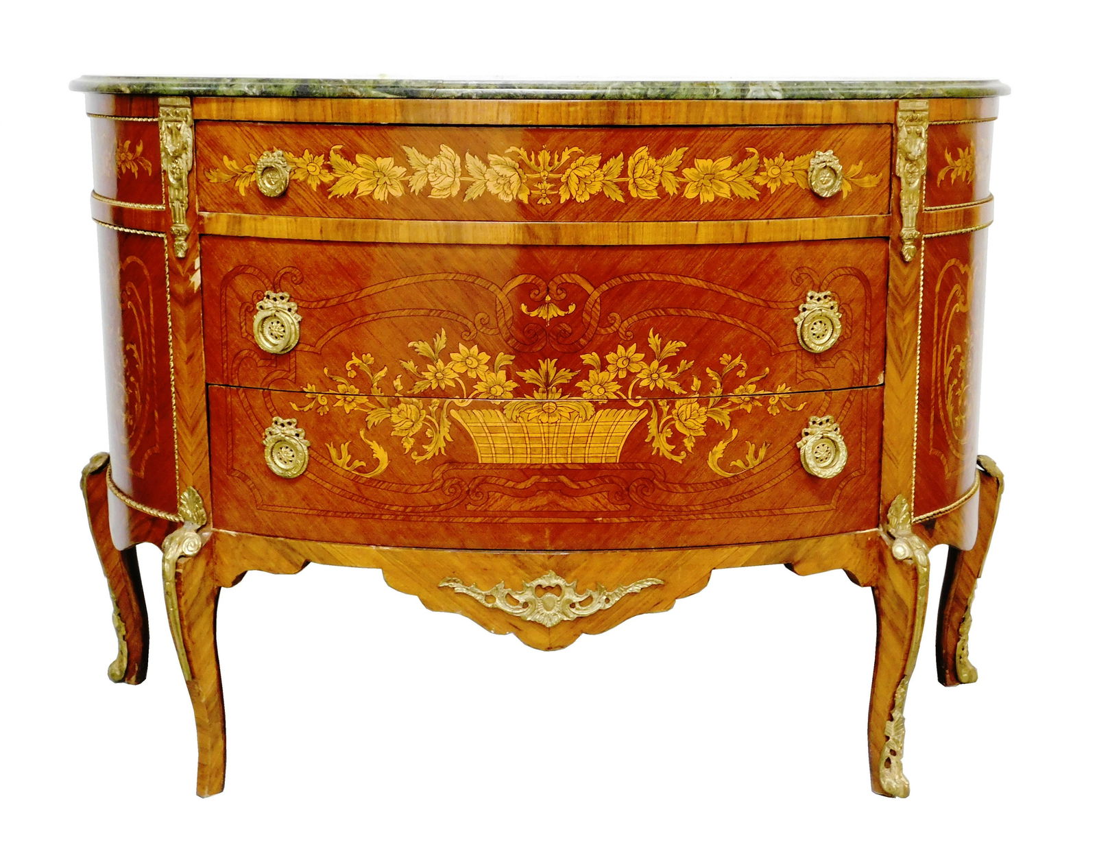 Louis XVI style commode, demilune variegated green (1 of 6)