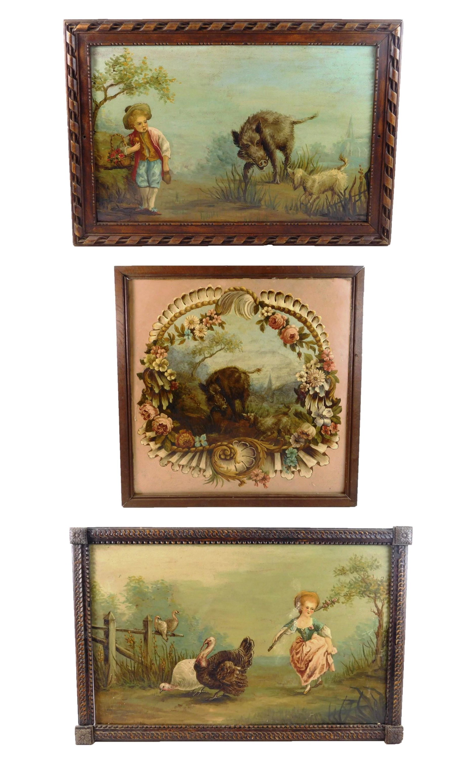 Three oil paintings ensuite: girl with turkeys; boy (1 of 4)