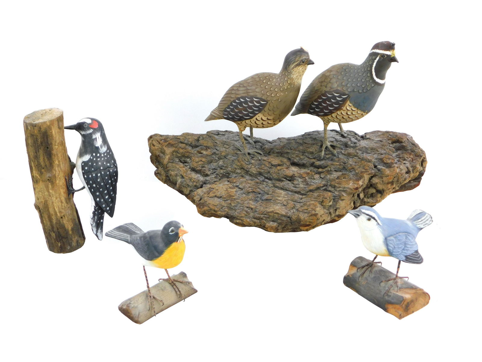 Four bird carvings, late 20th/ early 21st C., (1 of 2)