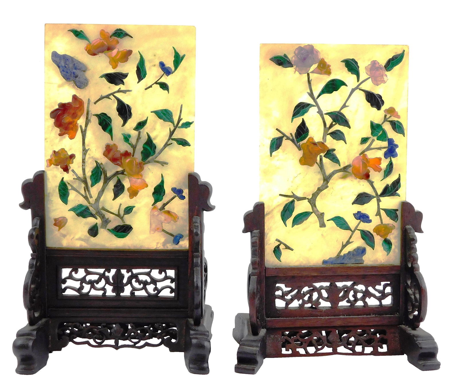ASIAN: Pair of Asian-style teakwood table screens, (1 of 3)