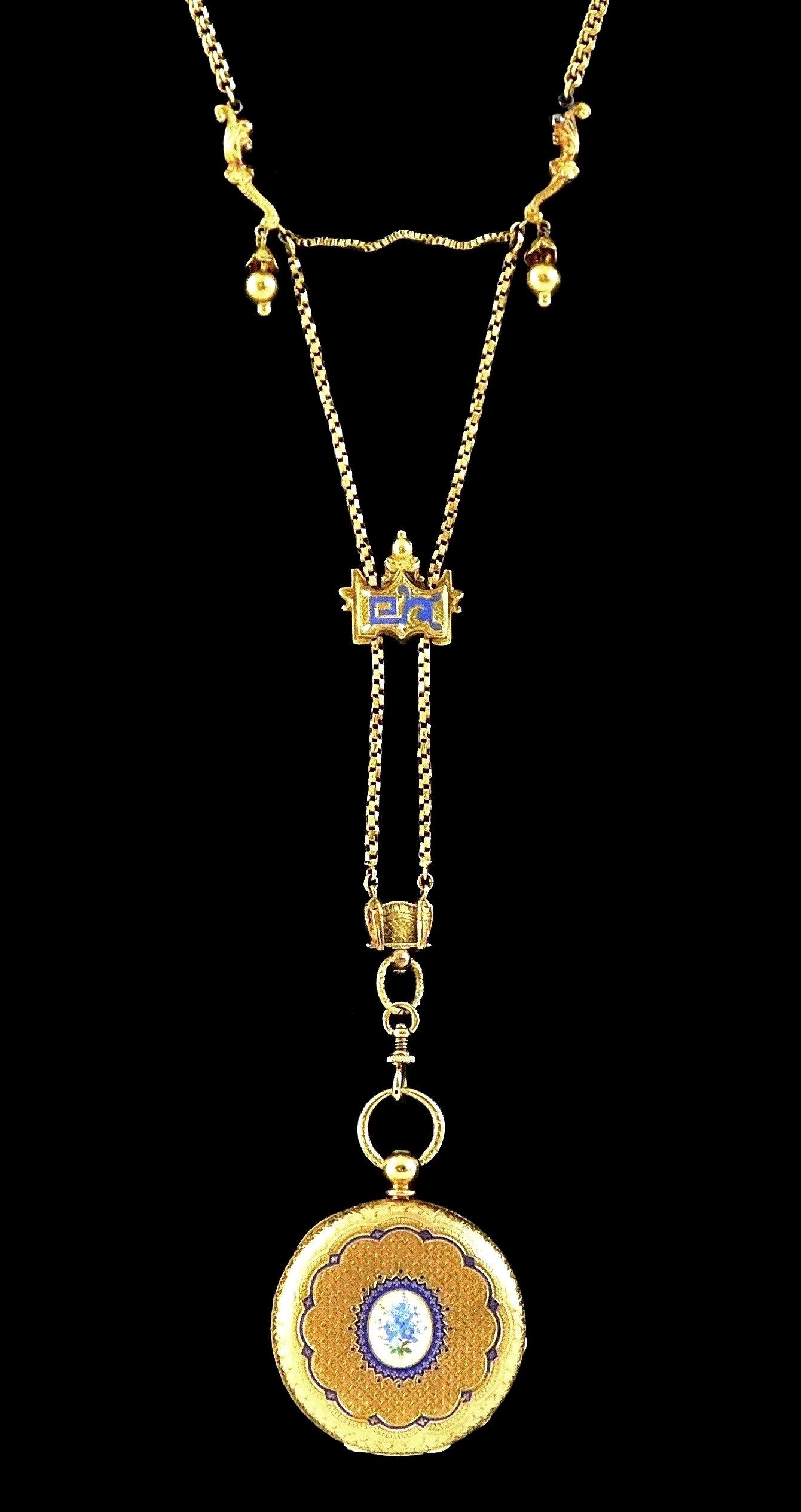 JEWELRY: 18K Pocket Watch with Chain, movement: key (1 of 5)