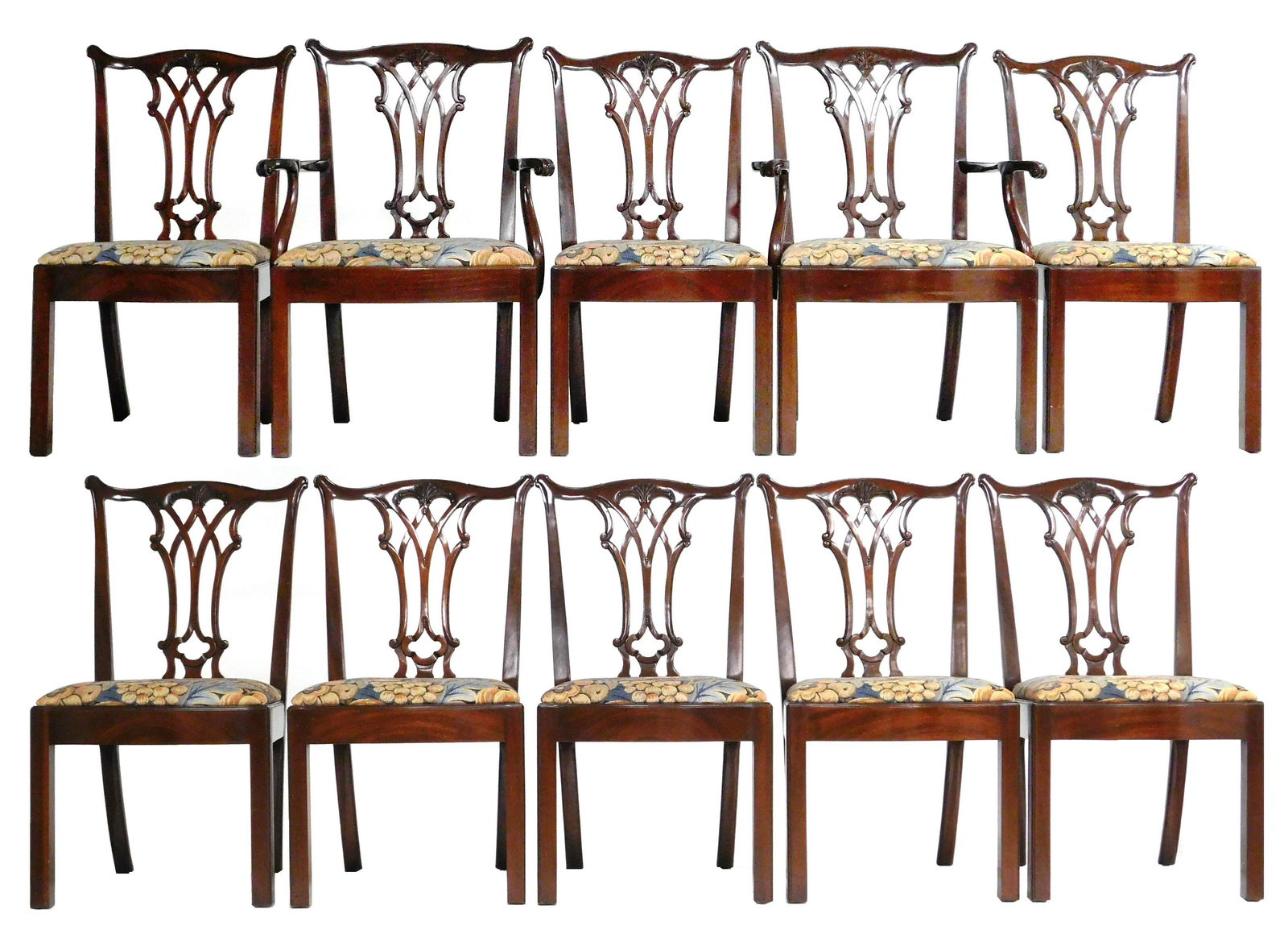 Ten Karges Chippendale style dining chairs, Albert and (1 of 7)