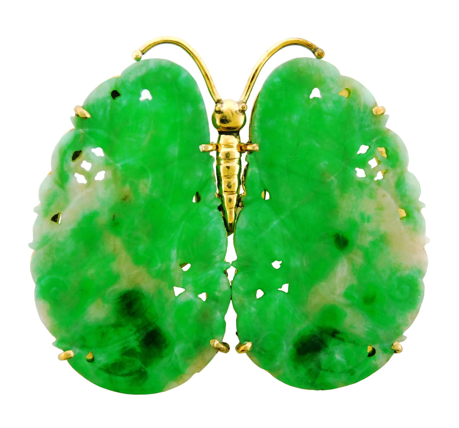 JEWELRY: 14K Jade Butterfly Brooch, mounting: stamped (1 of 2)