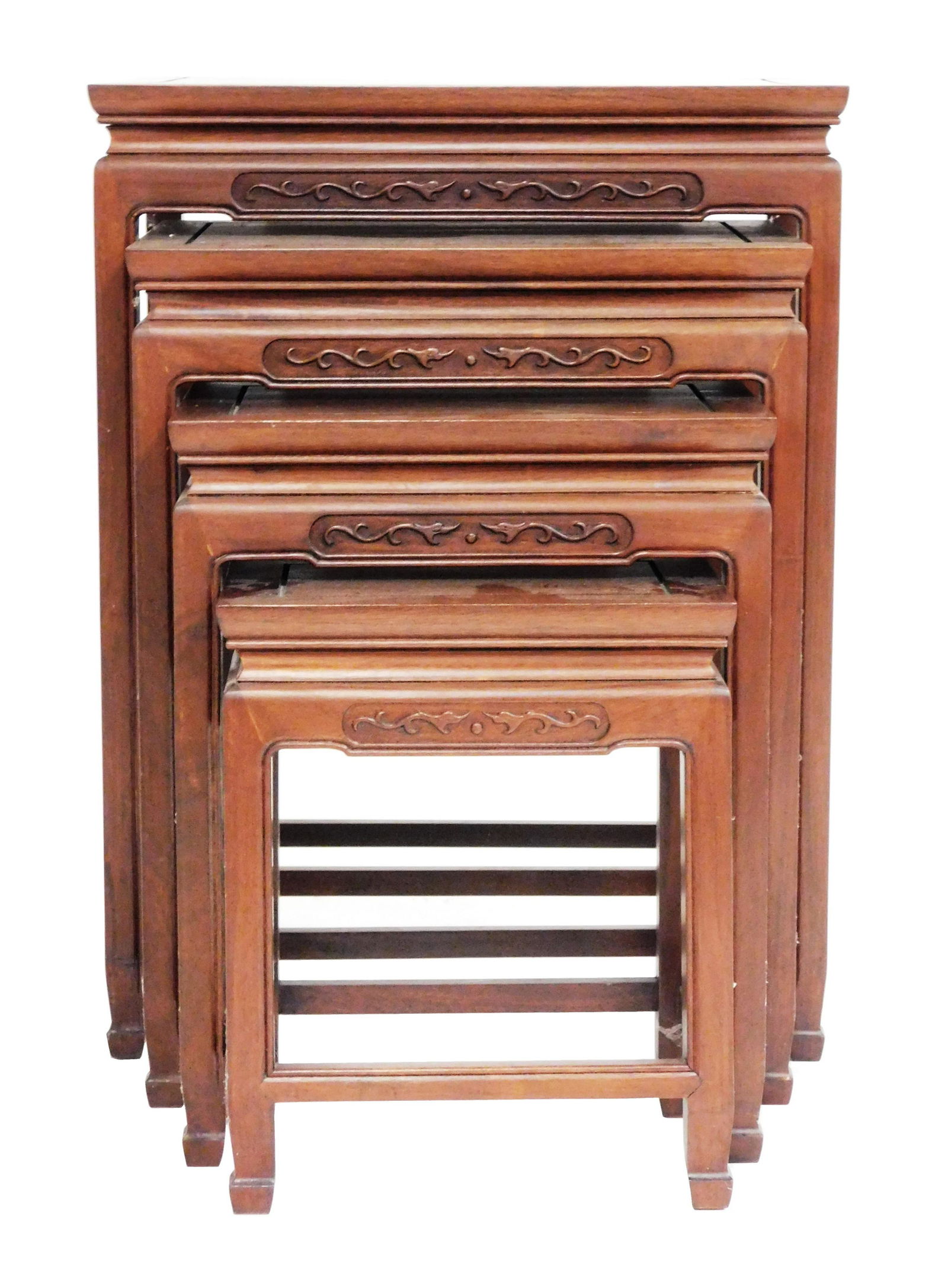 Four rectangular Asian style nesting tables, all with (1 of 5)