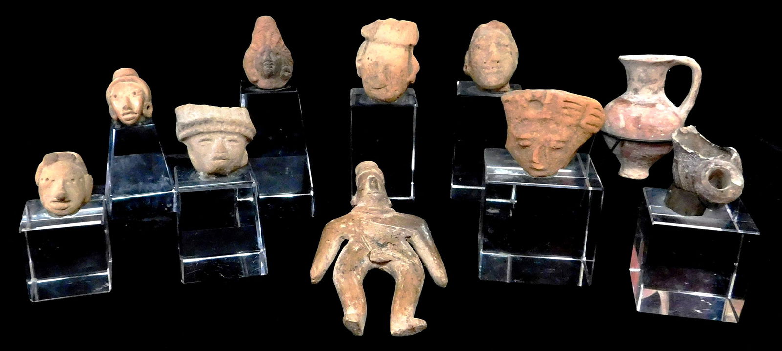 Pre-Columbian type pottery, ten pieces, most affixed to (1 of 7)