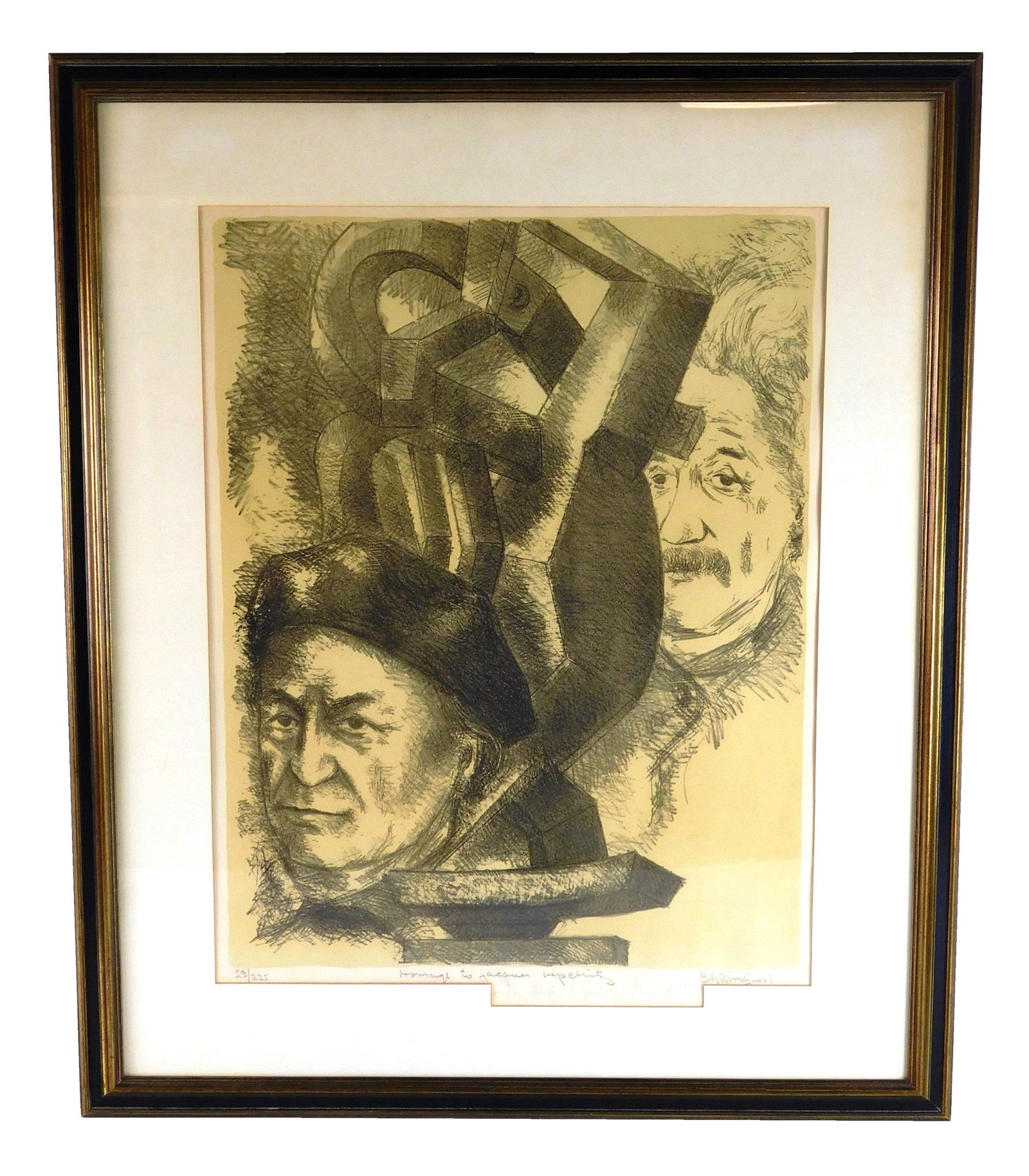 Chaim Gross (American, 1904-1991), "Homage to Jacques: Chaim Gross (American, 1904-1991), "Homage to Jacques Lipchitz", lithograph, 1965, Ed: 225, signed with pencil lower right, also signed with pencil by Lipchitz lower center, titled with pencil lower c